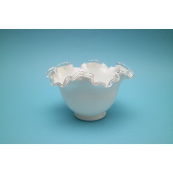 Fenton Silver Crest Footed Milk Glass Ruffled Bowl | Double Crimp - Picture 5 of 5